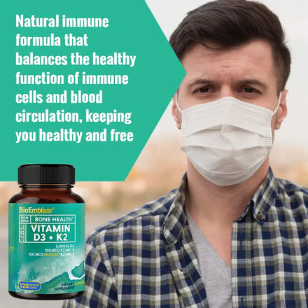 Vitamin D3 K2 Capsules - Vitamin D K2 Supplement, Immune Vitamin Complex, Supports Heart, Teeth, Joint Health and Bone Health