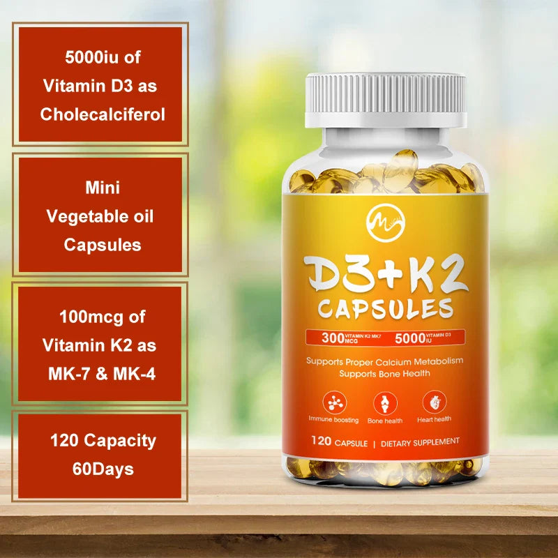 Minch Vitamin D3 with K2 Complex Supplement Health Care Non-GMO Formula 5000mg IU Vita D3 300 mcg Vitamin K2 Body Function Tools
