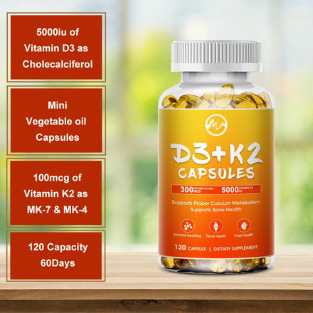 Minch Vitamin D3 with K2 Complex Supplement Health Care Non-GMO Formula 5000mg IU Vita D3 300 mcg Vitamin K2 Body Function Tools