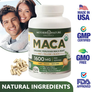 Organic Maca Root - Helps with Mental Clarity, Focus and A Sense of Calm, Improves Energy, Stamina and Mood, and Boosts Energy