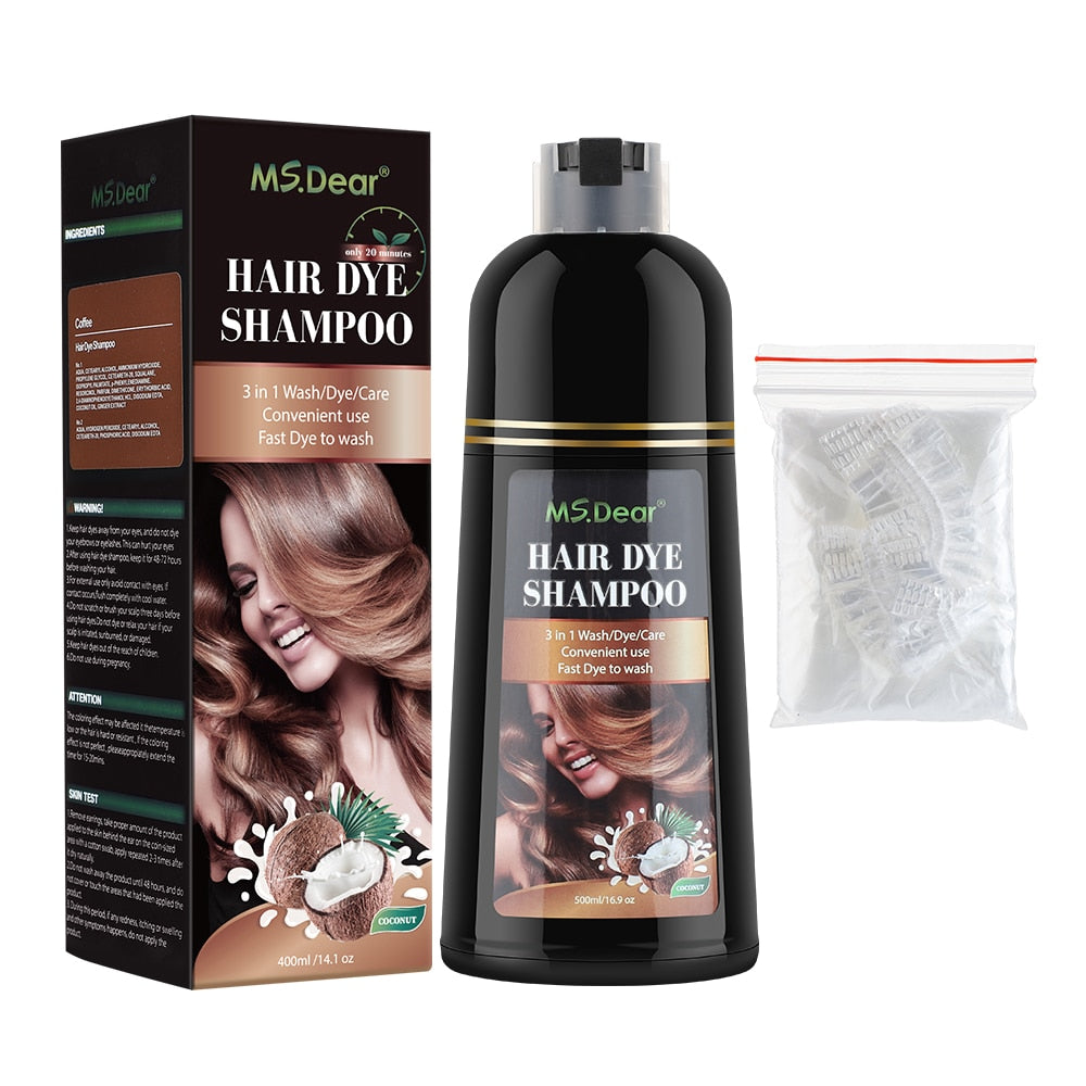 500ml Organic Natural Fast Hair Dye Black Shampoo Plant Essence Black Hair Color Dye Shampoo For Cover Gray White Hair