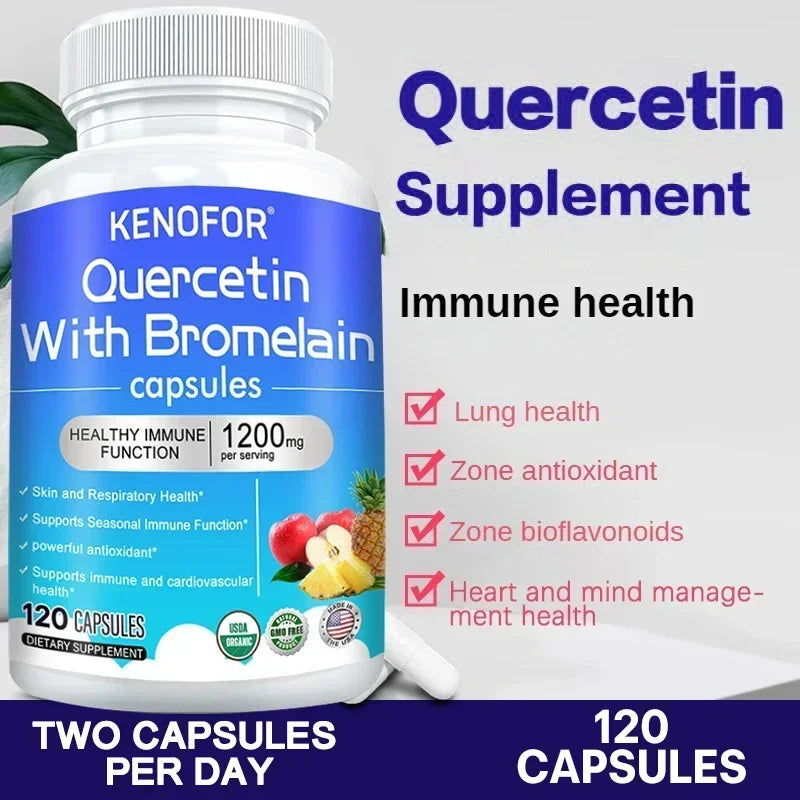 Quercetin 1200 mg with Bromelain and Zinc - Natural Immune Support Supplement, Antioxidant, Skin and Respiratory Health