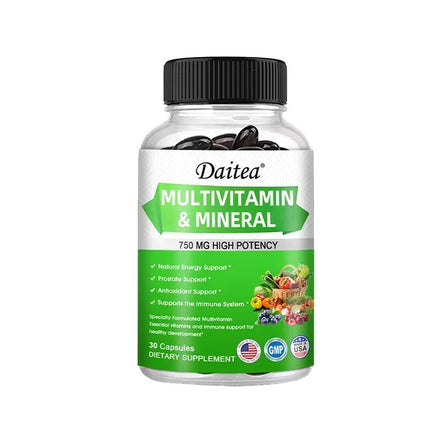 Multivitamin Capsules with Mineral Supplement To Provide Energy, Prostate, Skin and Eye Health Immune Support for Women and Men