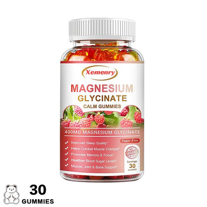 Magnesium Glycinate Gummies 400mg - Sugar Free Magnesium Potassium Supplement with Vitamins, CoQ10 for Calm Mood & Sleep Support