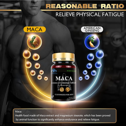 Peruvian Maca Root American Ginseng Supplement - Helps Boost Energy, Erection, Supports Stamina, Male Performance, Enlargement