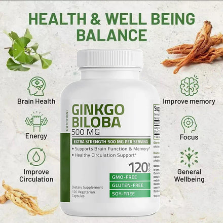 Ginkgo Biloba Extra Capsules Supports Brain Function & Memory Support, Nootropic Brain Supplement Blood Circulation