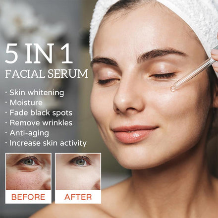 5 In 1 Face Serum Moisturizing Whitening Anti Wrinkle Aging Vitamin C Hyaluronic Acid Facial Serum Shrink Pores Skin Care 30ml