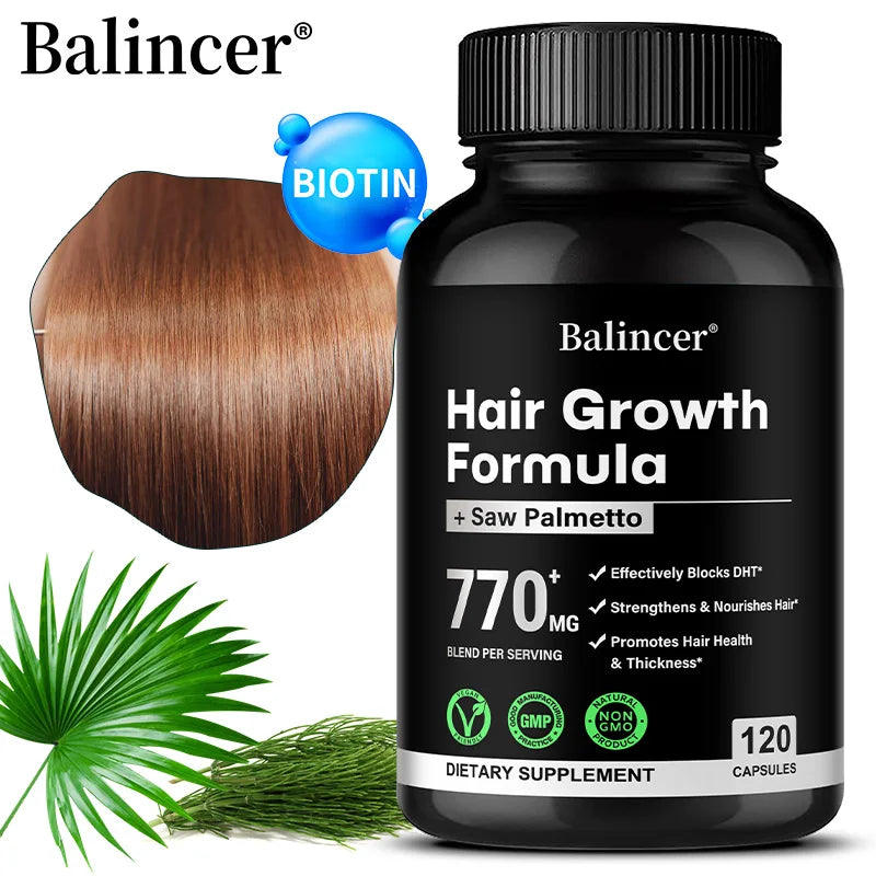 Saw Palmetto Capsules - with Multivitamins, Biotin, Promotes Hair Growth, Hair Loss, Promotes Hair Thickness and Overall Health