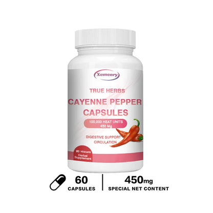 Cayenne Pepper Capsules 750mg - Supports Cardiovascular Health, Promotes Blood Circulation, and Digestive Health