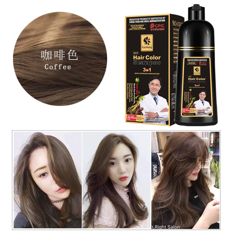 500ml Black Hair Color Dye Hair Shampoo Cream Organic Permanent Covers White Gray Shiny Natural Ginger Essence For Women Men