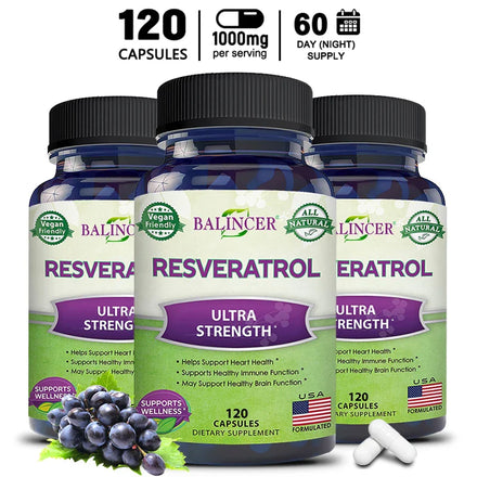 Balincer Resveratrol Complex Supports Cardiovascular Health,Protects Arteries,Boosts Immune System,Promotes Smooth Skin