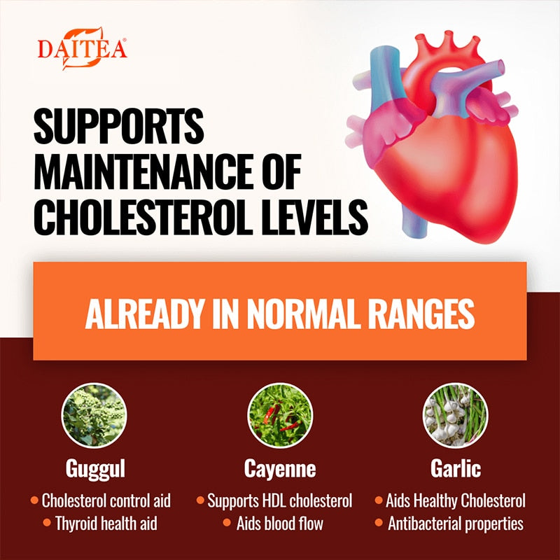 Daitea Healthy Cholesterol Supplement To Lower High Cholesterol, Support Fat Burning, Detoxification and Metabolism