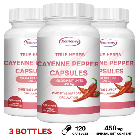 Cayenne Pepper Capsules 750mg - Supports Cardiovascular Health, Promotes Blood Circulation, and Digestive Health
