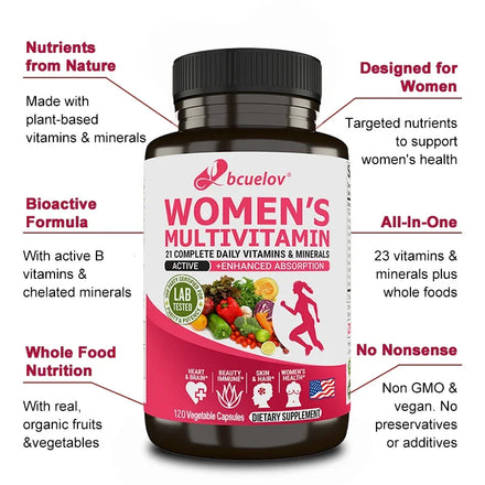 Women's Daily Multivitamin & Mineral - Best for Hair, Skin, Nails, Heart, Brain - Natural Energy, Supports Overall Health