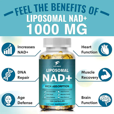 Liposomal Pure NAD + Supplement 1000mg, Highest NAD Pontcy High Absorption Energy & DNA Repair Anti-Aging 120 Capsules