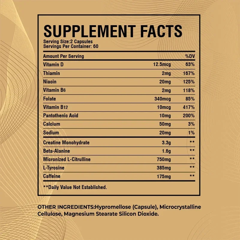 Pre-Workout Supplement - with Creatine Monohydrate, Citrulline - Replenish Energy, Build Muscle, Improve Athletic Performance