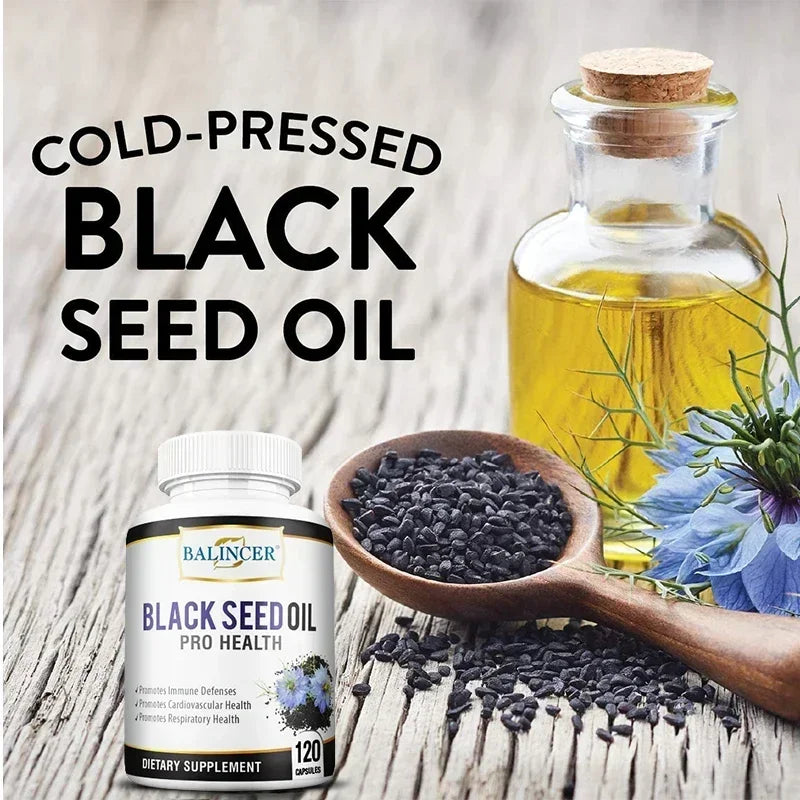 Black Cumin Seed Oil - Supports Immune Defense, Cardiovascular, Respiratory Health, 120 Capsules, Dietary Supplement