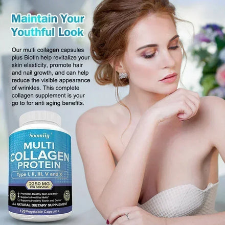 Super Collagen Peptides, Multi-Collagen Protein, Gluten Free, Non-GMO, Grass Fed, Good for Hair Skin Nails Teeth Gums Joints