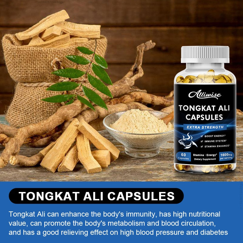 Alliwise 3X Tongkat Ali Root Extract Capsule for Potent Stamina Strength Enhances Immunity Health Kidney Male Energy Supplements