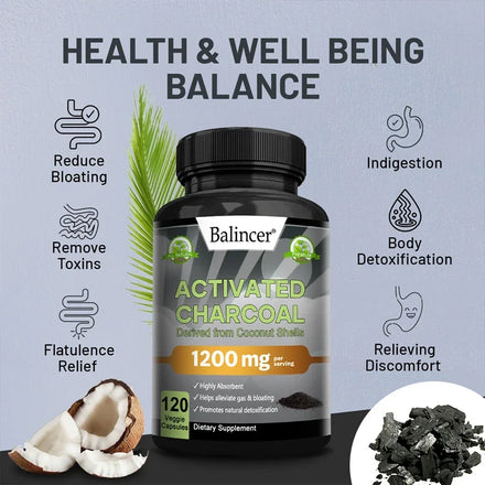 Balincer  Activated Charcoal Capsules - 1,200 Mg To Help Relieve Gas, Bloating and Naturally Detoxify