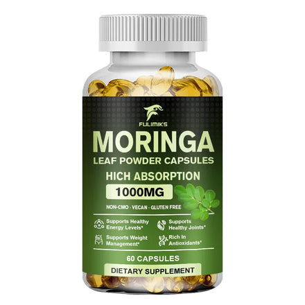 Pure Organic Moringa Oil Leaf Powder Capsules 1000mg, Immune System&Energy Booster - Vegetarian Supplements for Healthy Capsules