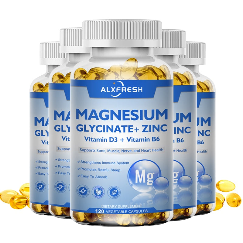 120 PCS Magnesium & Zinc Capsules for Supports Muscle, Joint, and Heart Health Maximum Absorption Magnesium Glycinate Supplement