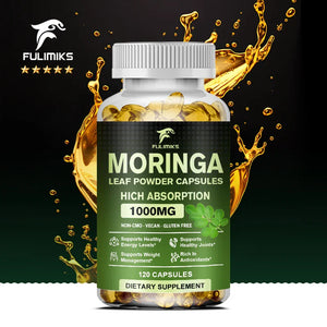 Pure Organic Moringa Oil Leaf Powder Capsules 1000mg, Immune System&Energy Booster - Vegetarian Supplements for Healthy Capsules
