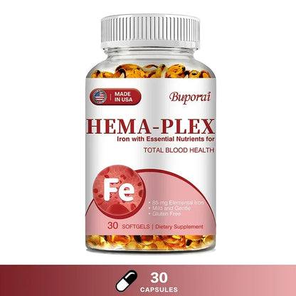 Hema-Plex Iron - with 85 Mg Chelated Iron + Vitamin C & Bioflavonoids - Promotes Red Blood Cell Health, Immune Support