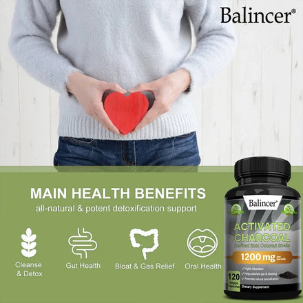 Balincer  Activated Charcoal Capsules - 1,200 Mg To Help Relieve Gas, Bloating and Naturally Detoxify