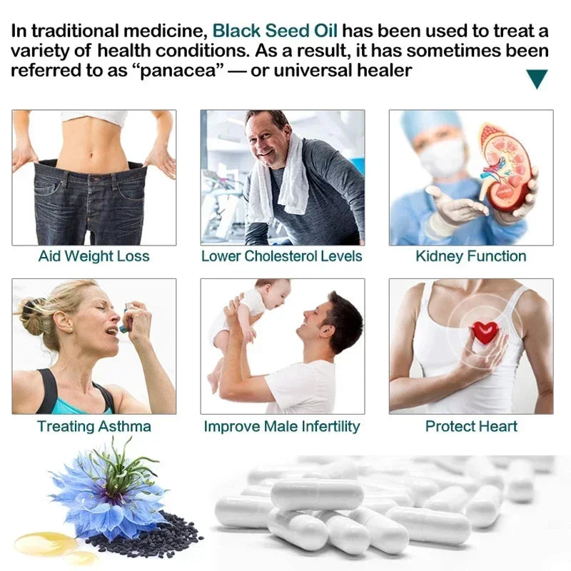 Black Cumin Seed Oil - Supports Immune Defense, Cardiovascular, Respiratory Health, 120 Capsules, Dietary Supplement