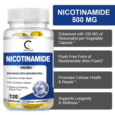 Greenpeople Nicotinamide Capsules Vitamin B3 Diet Supplement Boost Skin Beauty Whitening Repair Anti-aging Cardiovascular Health