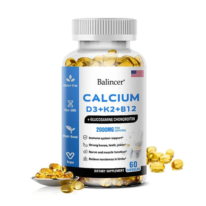 Calcium + D3 + K2 + B12 Capsules - Support Bone and Muscle Health, Replenish Joints