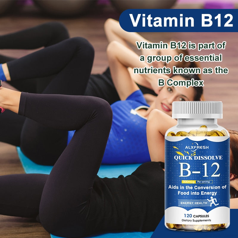 Alxfresh Vitamin B12 Capsule 500 Mcg Methyl B12 Organic Spirulina Supports Healthy Mood Energy Heart&Eye Vitamin B12 Supplement