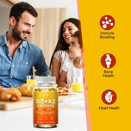Minch Vitamin D3 with K2 Complex Supplement Health Care Non-GMO Formula 5000mg IU Vita D3 300 mcg Vitamin K2 Body Function Tools