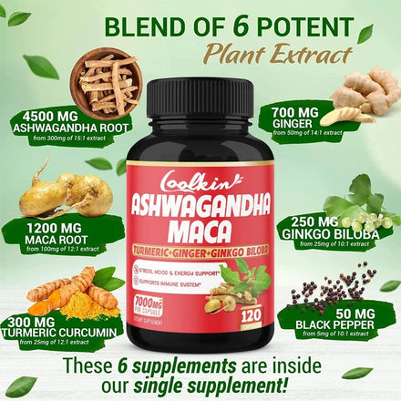 Ashwagandha and Maca Supplements - Supports Natural Health, Energy, Performance and Mood Supplements, Enhances Blood Flow