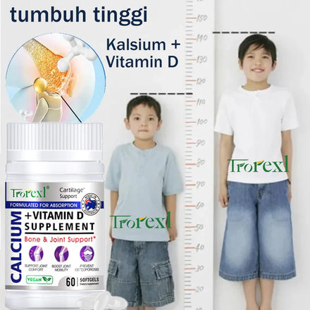 Trorexl Height Growth Pills Calcium Supplement Vitamin D3 Vegetarian Softgels Help Grow Taller,Immune & Bone Health Healing