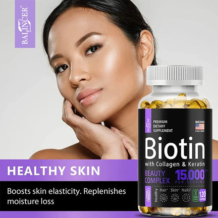 Balincer with Biotin + Collagen + Keratin Supplement - for Hair, Skin, Nail Health | Non-GMO, 120 Capsules
