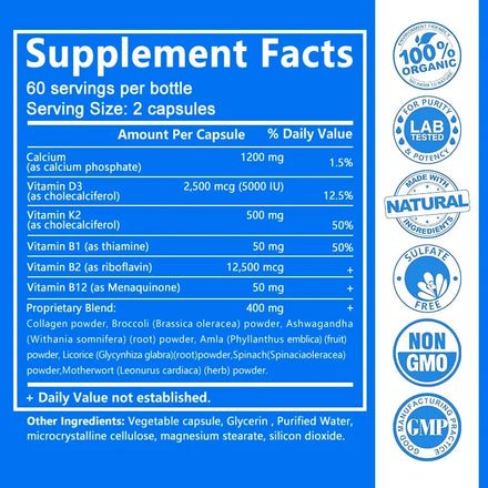 Balincer Vitamin D3+K2+B12 2000mg Capsules for Bone, Immune and Calcium Support, 120 Capsules Non-GMO