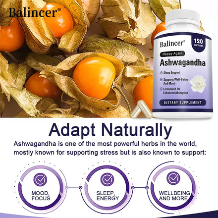 Ashwagandha + Black Pepper Extract Capsules - Helps Mood Reduce Anxiety and Stress,  Improving Sleep, Brain Health Supplement