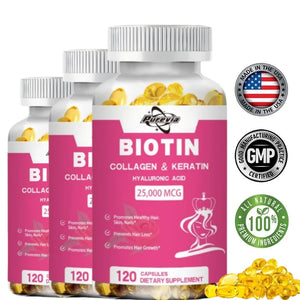 Purevia Biotin Collagen Capsule - Vitamins For Hair Growth Support - Supplement For Women, Men - B1 B2 B3 B6 B7 - Nails & Skin