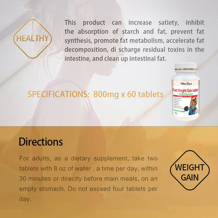 Body Gain Natural Weight Gainer Fast Weight Increase Supplement Mass Gainer Capsule Muscle Grow for Men Women