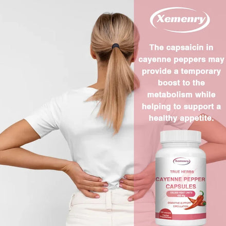 Cayenne Pepper Capsules 750mg - Supports Cardiovascular Health, Promotes Blood Circulation, and Digestive Health