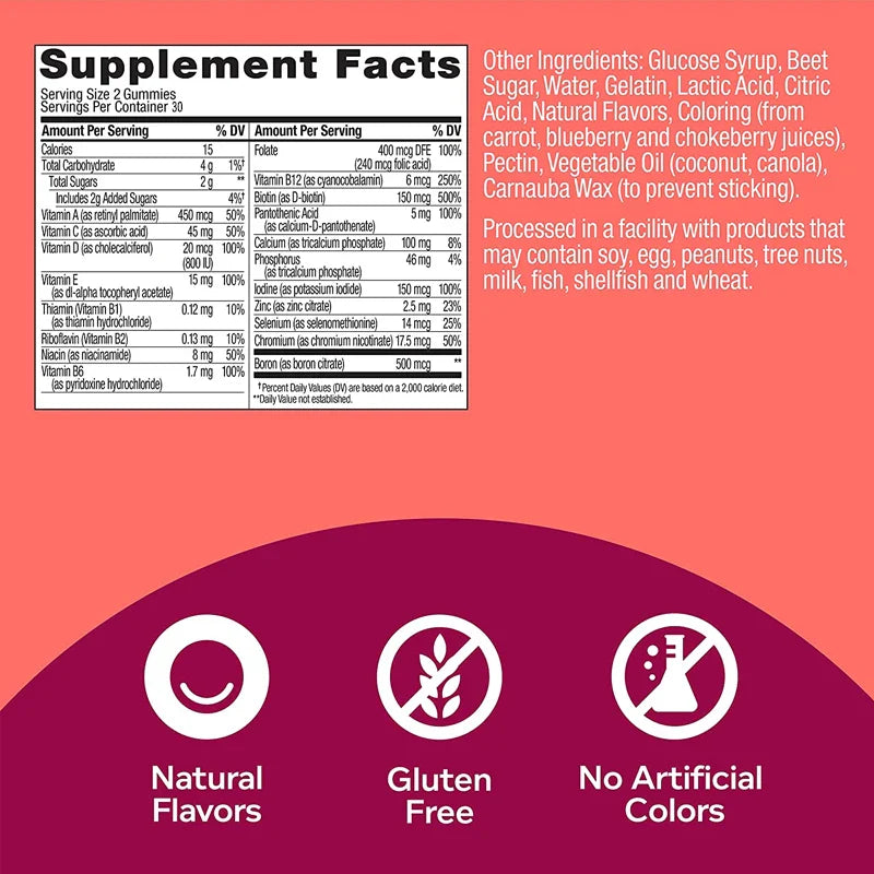 Women's Multi Vitamin Complex Gummies - Multivitamin and Multimineral - for Skin Hair Health Energy Immune Support
