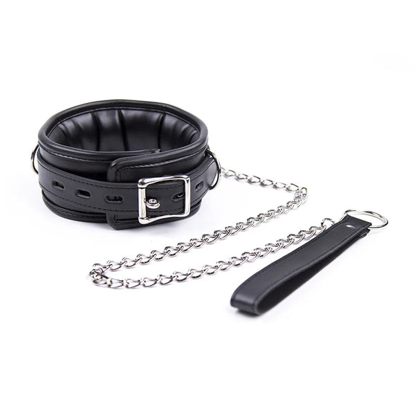 BlackWolf Sexy Leather-Trimmed Sponge Collars With Leash BDSM Bondage Fetishs Collar Adult Lingerie Sex Accessories For Woman in Pakistan