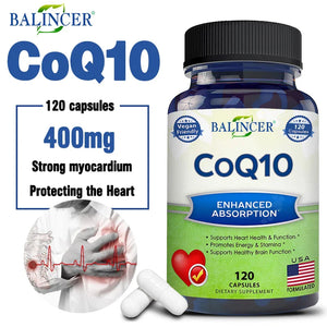 Balincer Coenzyme Q10-400mg - Supports energy production, core and circulatory health - immune support, non-GMO