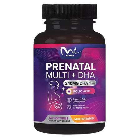 Female prenatal multivitamin containing folic acid, Omega 3, vitamin D3, B6, B12, and iron DHA, non GMO-60 soft capsules