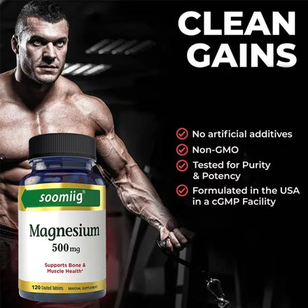 SOOMIIG Magnesium 500 Mg - Mineral Supplement - Supports Bone & Muscle Health, Energy Metabolism, Sleep Quality, 120 Capsules