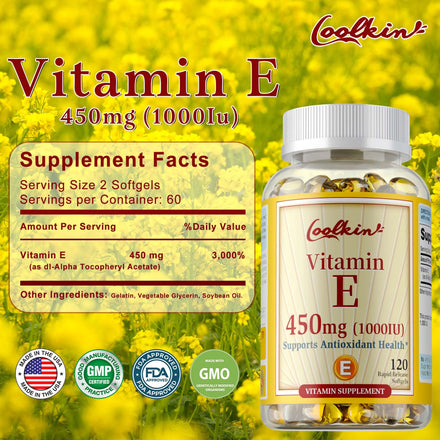 Natural Vitamin E Capsules 450 Mg, Supports Immune Function, Antioxidant Dietary Supplement for Men and Women
