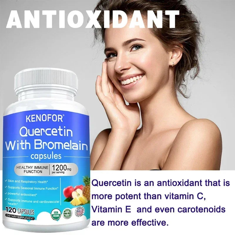 Quercetin 1200 mg with Bromelain and Zinc - Natural Immune Support Supplement, Antioxidant, Skin and Respiratory Health