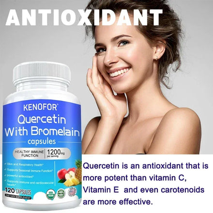 Quercetin 1200 mg with Bromelain and Zinc - Natural Immune Support Supplement, Antioxidant, Skin and Respiratory Health